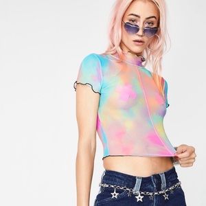 Current Mood tie dye mesh crop top